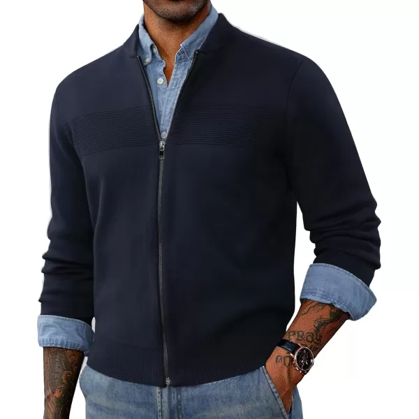 PJ PAUL JONES Mens Full Zip Cardigan Sweater Stand Collar Regular Fit Knit Sweaters