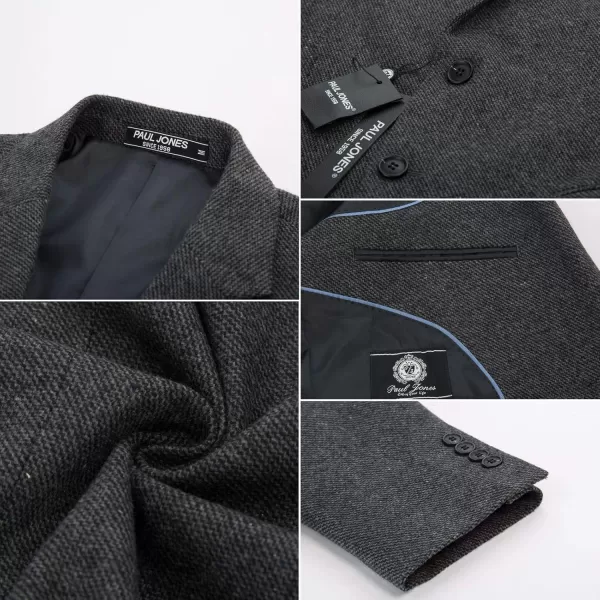 Mens Wool Blend Blazer Jacket Houndstooth Suit Blazer Notch Lapel 2 Button
