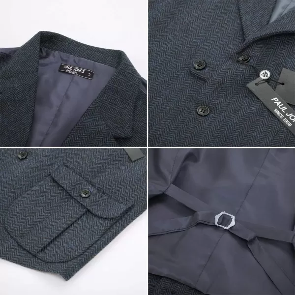 PJ PAUL JONES Mens Western Herringbone Suit Vest Tweed Wool Blend Slim Fit Waistcoat