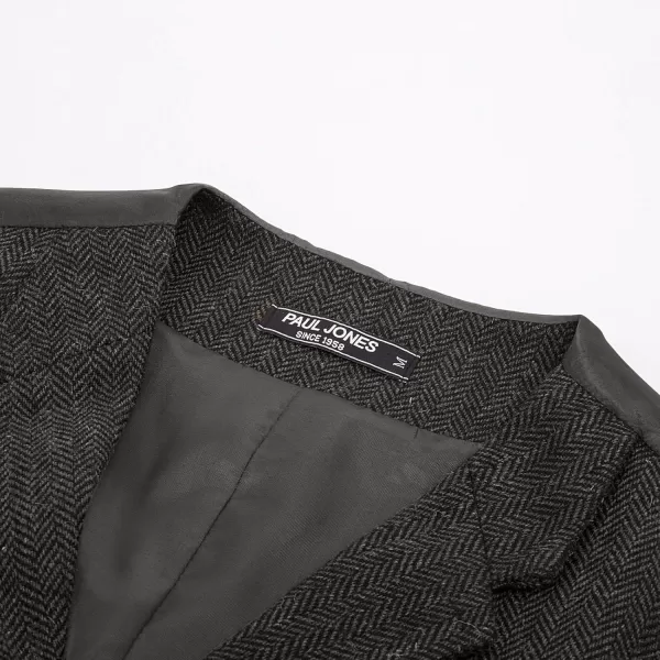 PJ PAUL JONES Mens Western Herringbone Suit Vest Tweed Wool Blend Slim Fit Waistcoat