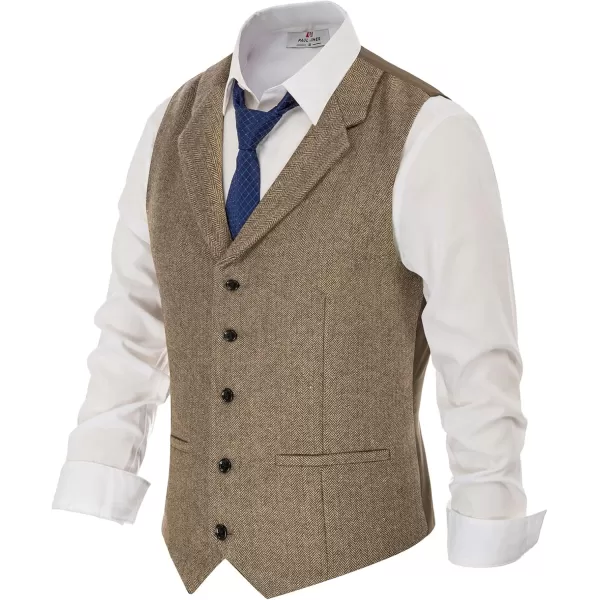 PJ PAUL JONES Mens Western Herringbone Suit Vest Tweed Wool Blend Slim Fit Waistcoat