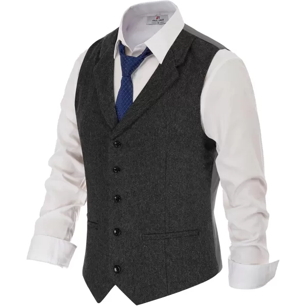 PJ PAUL JONES Mens Western Herringbone Suit Vest Tweed Wool Blend Slim Fit Waistcoat