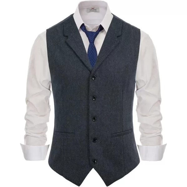 PJ PAUL JONES Mens Western Herringbone Suit Vest Tweed Wool Blend Slim Fit Waistcoat