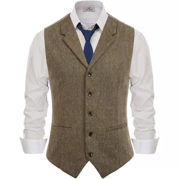 PJ PAUL JONES Mens Western Herringbone Suit Vest Tweed Wool Blend Slim Fit Waistcoat