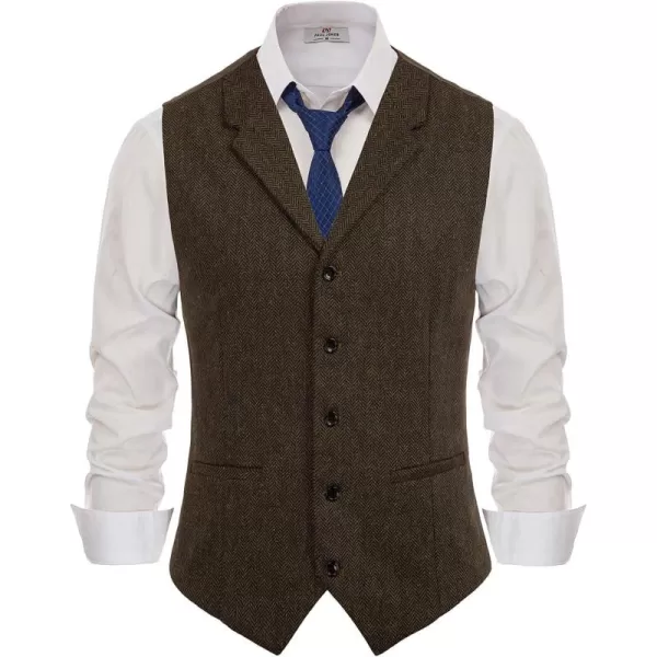 PJ PAUL JONES Mens Western Herringbone Suit Vest Tweed Wool Blend Slim Fit Waistcoat