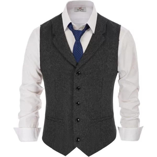 PJ PAUL JONES Mens Western Herringbone Suit Vest Tweed Wool Blend Slim Fit Waistcoat