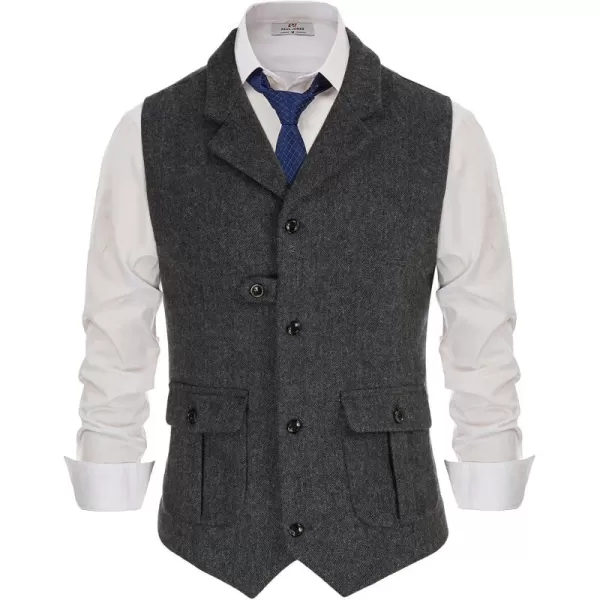 PJ PAUL JONES Mens Western Herringbone Suit Vest Tweed Wool Blend Slim Fit Waistcoat