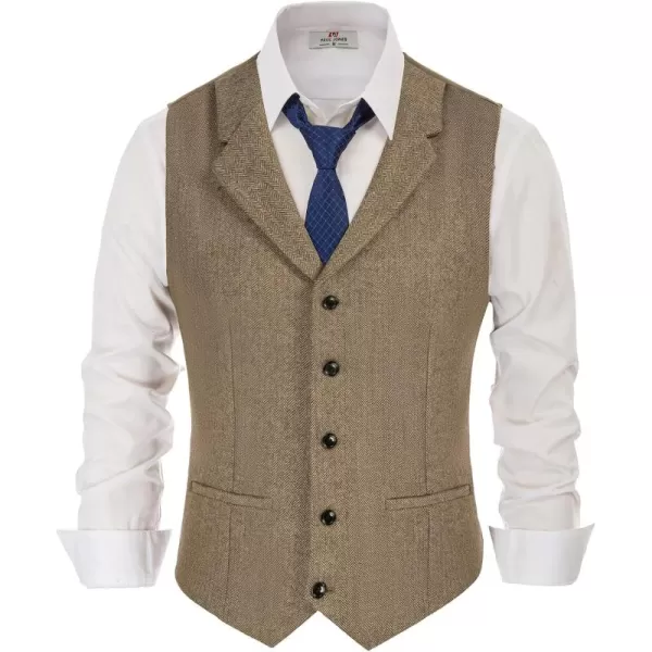 PJ PAUL JONES Mens Western Herringbone Suit Vest Tweed Wool Blend Slim Fit Waistcoat