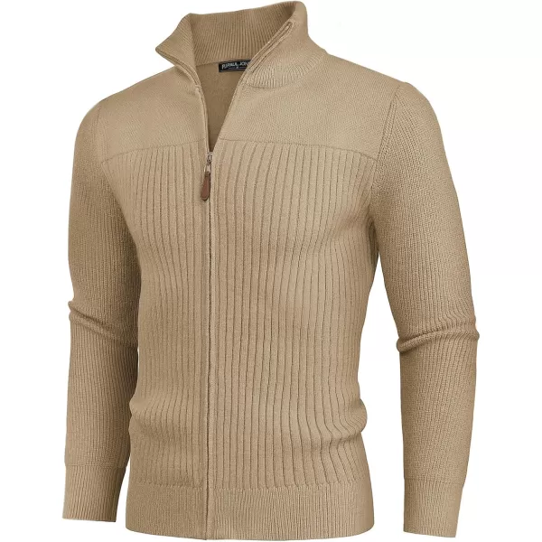 PJ PAUL JONES Men's Full Zipper Cardigan Casual Stand Collar Cardigan Sweater Ribbed Knit Long Sleeve Sweater