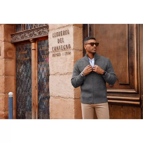 PJ PAUL JONES Men's Full Zipper Cardigan Casual Stand Collar Cardigan Sweater Ribbed Knit Long Sleeve Sweater