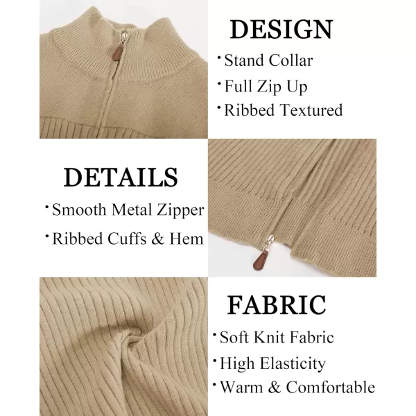 PJ PAUL JONES Men's Full Zipper Cardigan Casual Stand Collar Cardigan Sweater Ribbed Knit Long Sleeve Sweater