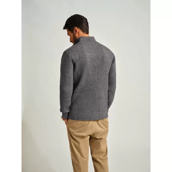 PJ PAUL JONES Men's Full Zipper Cardigan Casual Stand Collar Cardigan Sweater Ribbed Knit Long Sleeve Sweater