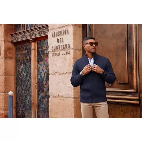 PJ PAUL JONES Men's Full Zipper Cardigan Casual Stand Collar Cardigan Sweater Ribbed Knit Long Sleeve Sweater