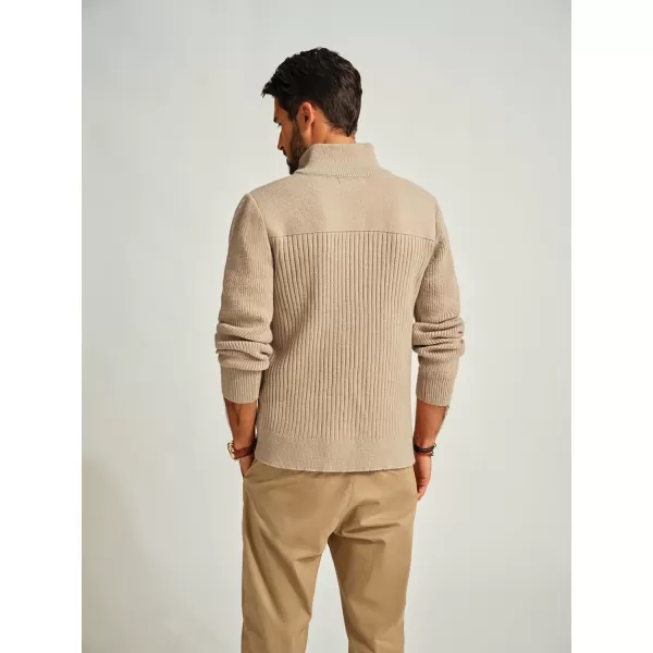 PJ PAUL JONES Men's Full Zipper Cardigan Casual Stand Collar Cardigan Sweater Ribbed Knit Long Sleeve Sweater