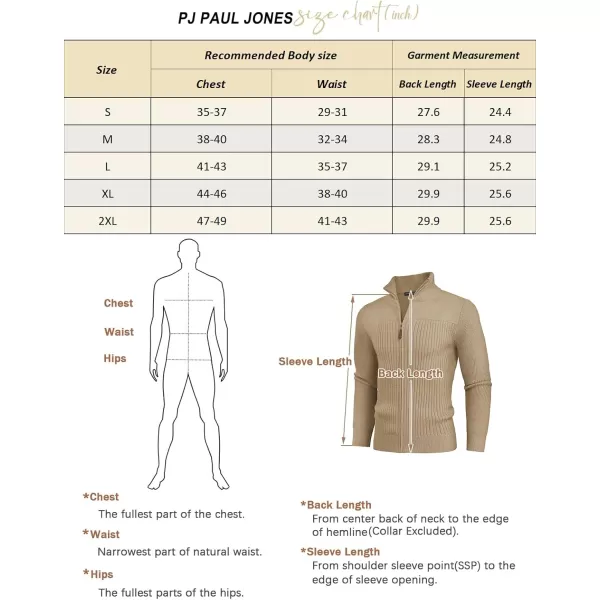 PJ PAUL JONES Men's Full Zipper Cardigan Casual Stand Collar Cardigan Sweater Ribbed Knit Long Sleeve Sweater