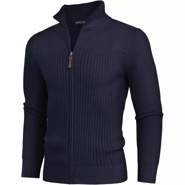 PJ PAUL JONES Men's Full Zipper Cardigan Casual Stand Collar Cardigan Sweater Ribbed Knit Long Sleeve Sweater