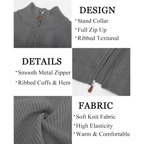 PJ PAUL JONES Men's Full Zipper Cardigan Casual Stand Collar Cardigan Sweater Ribbed Knit Long Sleeve Sweater