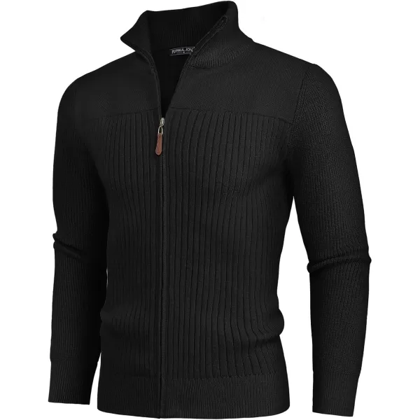 PJ PAUL JONES Men's Full Zipper Cardigan Casual Stand Collar Cardigan Sweater Ribbed Knit Long Sleeve Sweater
