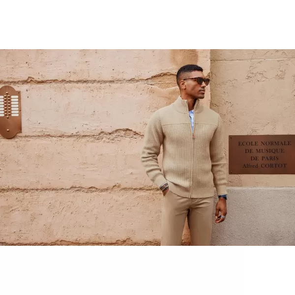 PJ PAUL JONES Men's Full Zipper Cardigan Casual Stand Collar Cardigan Sweater Ribbed Knit Long Sleeve Sweater