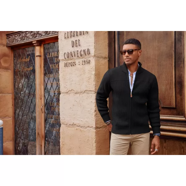 PJ PAUL JONES Men's Full Zipper Cardigan Casual Stand Collar Cardigan Sweater Ribbed Knit Long Sleeve Sweater