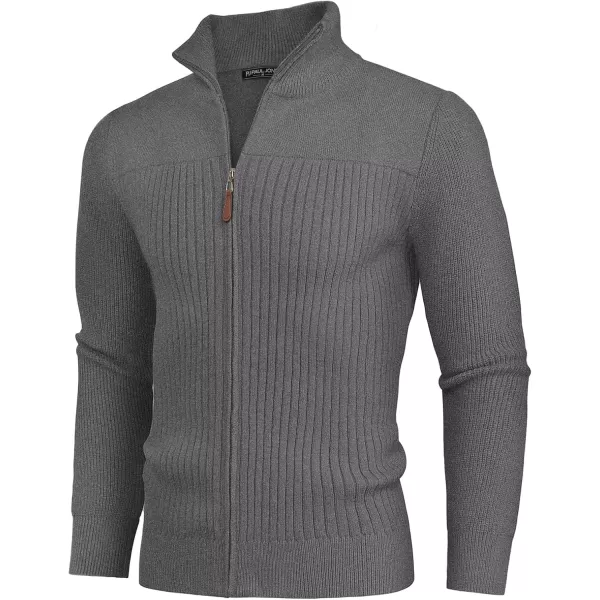 PJ PAUL JONES Men's Full Zipper Cardigan Casual Stand Collar Cardigan Sweater Ribbed Knit Long Sleeve Sweater