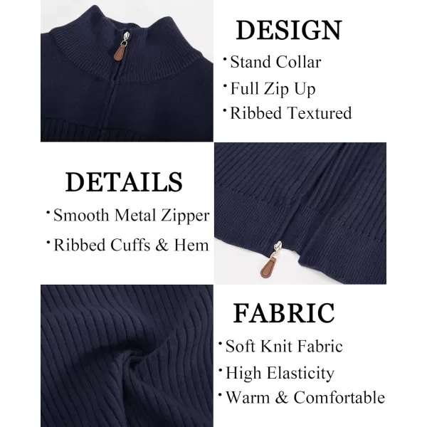 PJ PAUL JONES Men's Full Zipper Cardigan Casual Stand Collar Cardigan Sweater Ribbed Knit Long Sleeve Sweater