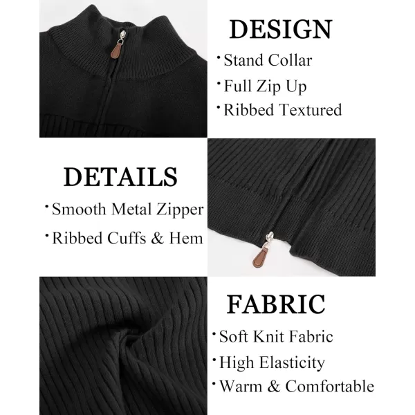 PJ PAUL JONES Men's Full Zipper Cardigan Casual Stand Collar Cardigan Sweater Ribbed Knit Long Sleeve Sweater