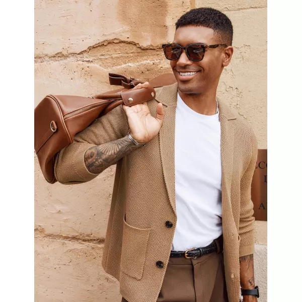 PJ PAUL JONES Men's Notch Collar Sweaters Slim Fit Button Down Cardigan Sweaters Notched Collar Textured Sweater Khaki L