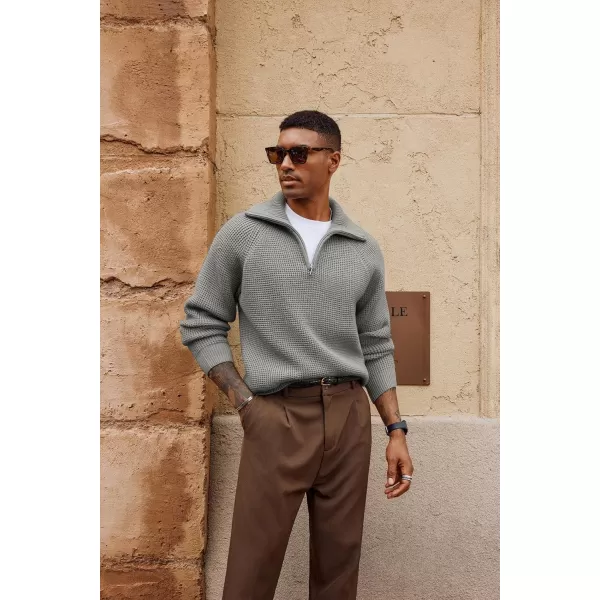 PJ PAUL JONES Mens Quarter Zip Pullover Waffle Textured Sweater Casual Knitted Loose Fit Oversize Sweater