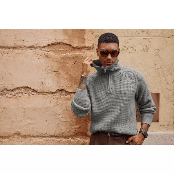 PJ PAUL JONES Mens Quarter Zip Pullover Waffle Textured Sweater Casual Knitted Loose Fit Oversize Sweater