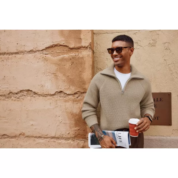 PJ PAUL JONES Mens Quarter Zip Pullover Waffle Textured Sweater Casual Knitted Loose Fit Oversize Sweater