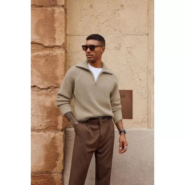 PJ PAUL JONES Mens Quarter Zip Pullover Waffle Textured Sweater Casual Knitted Loose Fit Oversize Sweater