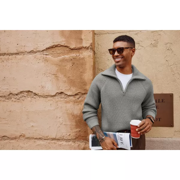 PJ PAUL JONES Mens Quarter Zip Pullover Waffle Textured Sweater Casual Knitted Loose Fit Oversize Sweater