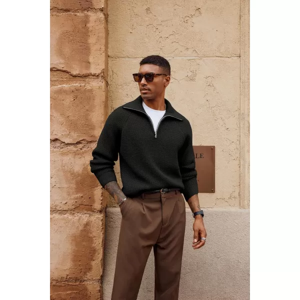 PJ PAUL JONES Mens Quarter Zip Pullover Waffle Textured Sweater Casual Knitted Loose Fit Oversize Sweater