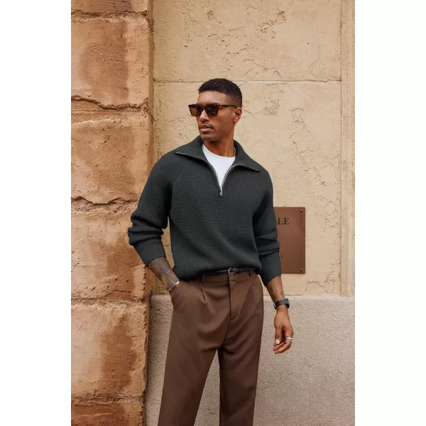PJ PAUL JONES Mens Quarter Zip Pullover Waffle Textured Sweater Casual Knitted Loose Fit Oversize Sweater