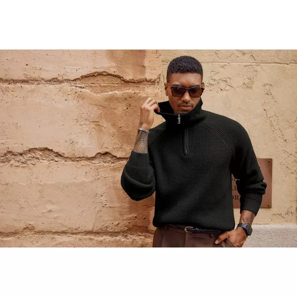 PJ PAUL JONES Mens Quarter Zip Pullover Waffle Textured Sweater Casual Knitted Loose Fit Oversize Sweater