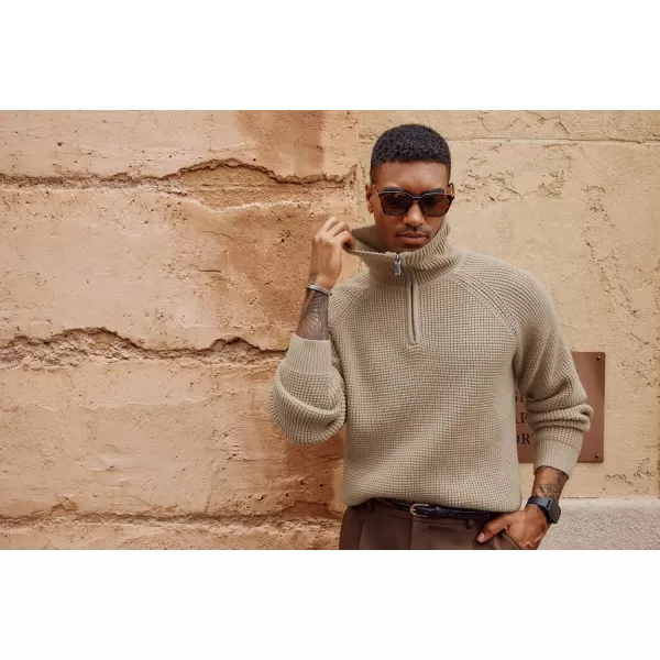 PJ PAUL JONES Mens Quarter Zip Pullover Waffle Textured Sweater Casual Knitted Loose Fit Oversize Sweater