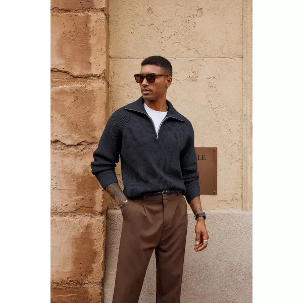 PJ PAUL JONES Mens Quarter Zip Pullover Waffle Textured Sweater Casual Knitted Loose Fit Oversize Sweater
