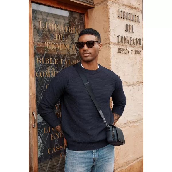 PJ PAUL JONES Men's Sweaters Crewneck Lightweight Textured Knitted Raglan Sleeve Casual Pullover