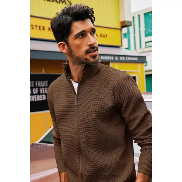 PJ PAUL JONES Mens Zip Up Sweater Waffle Textured Sweaters Casual Stand Collar Cardigan