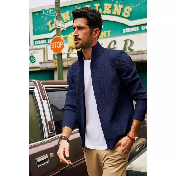 PJ PAUL JONES Mens Zip Up Sweater Waffle Textured Sweaters Casual Stand Collar Cardigan