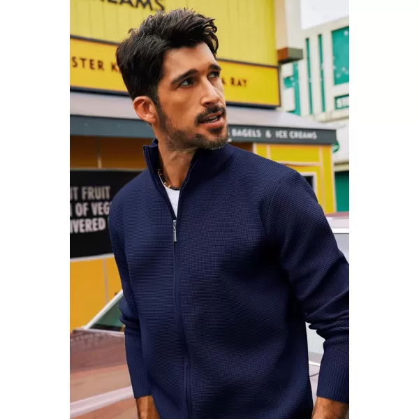 PJ PAUL JONES Mens Zip Up Sweater Waffle Textured Sweaters Casual Stand Collar Cardigan