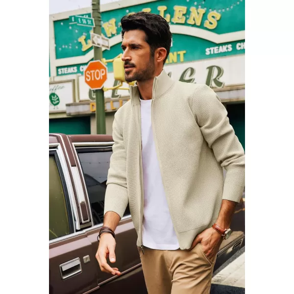 PJ PAUL JONES Mens Zip Up Sweater Waffle Textured Sweaters Casual Stand Collar Cardigan