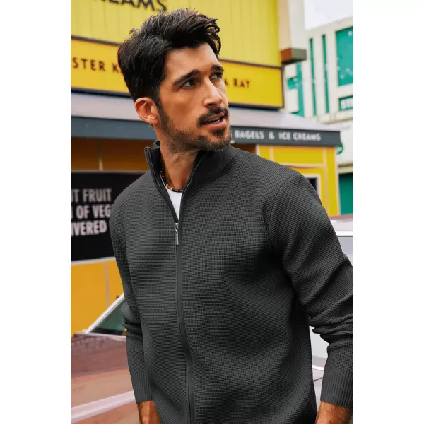 PJ PAUL JONES Mens Zip Up Sweater Waffle Textured Sweaters Casual Stand Collar Cardigan