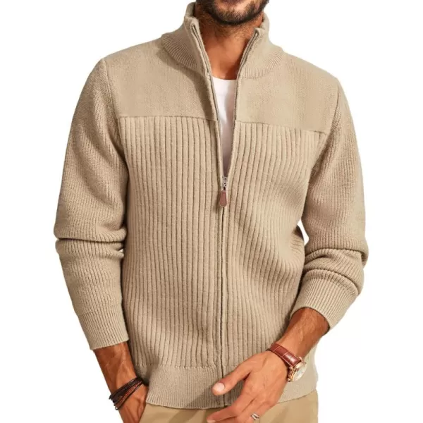 PJ PAUL JONES Men's Full Zipper Cardigan Casual Stand Collar Cardigan Sweater Ribbed Knit Long Sleeve Sweater