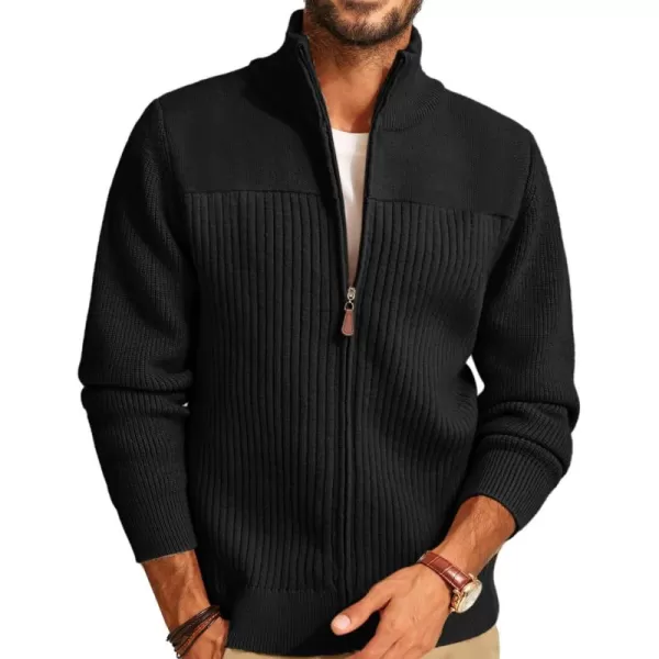 PJ PAUL JONES Men's Full Zipper Cardigan Casual Stand Collar Cardigan Sweater Ribbed Knit Long Sleeve Sweater