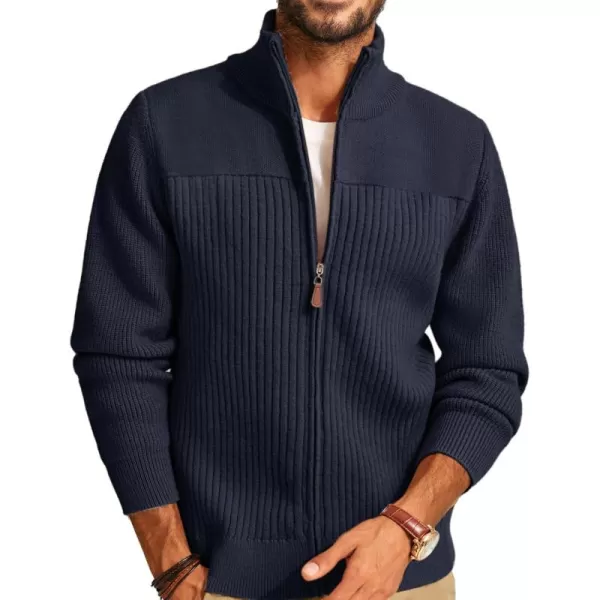PJ PAUL JONES Men's Full Zipper Cardigan Casual Stand Collar Cardigan Sweater Ribbed Knit Long Sleeve Sweater