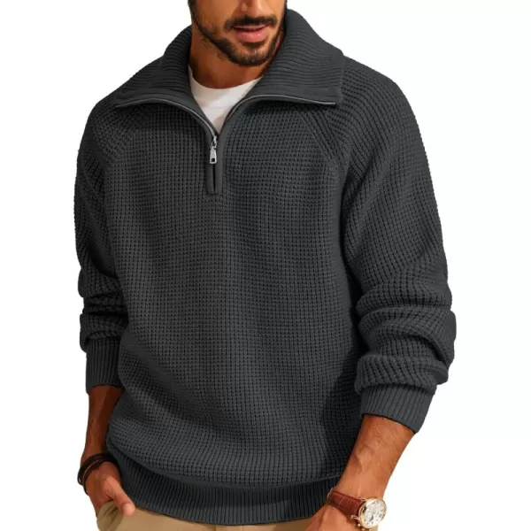 PJ PAUL JONES Mens Quarter Zip Pullover Waffle Textured Sweater Casual Knitted Loose Fit Oversize Sweater