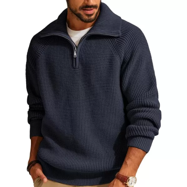 PJ PAUL JONES Mens Quarter Zip Pullover Waffle Textured Sweater Casual Knitted Loose Fit Oversize Sweater
