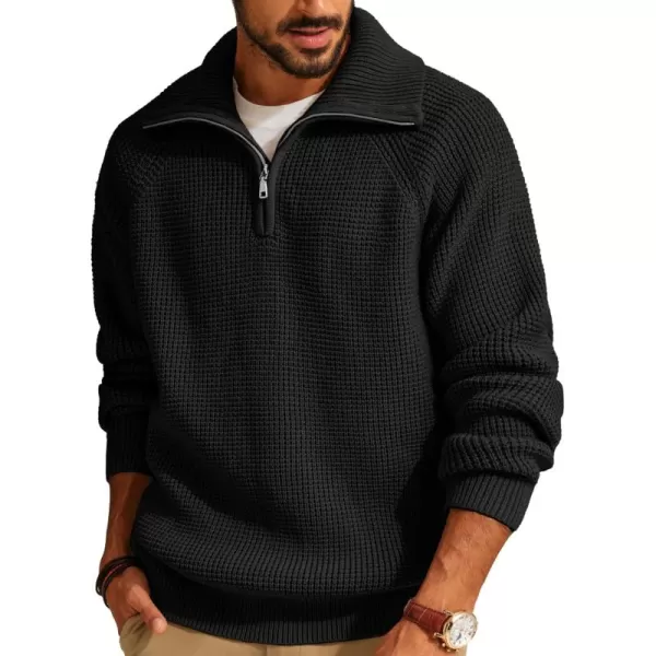PJ PAUL JONES Mens Quarter Zip Pullover Waffle Textured Sweater Casual Knitted Loose Fit Oversize Sweater